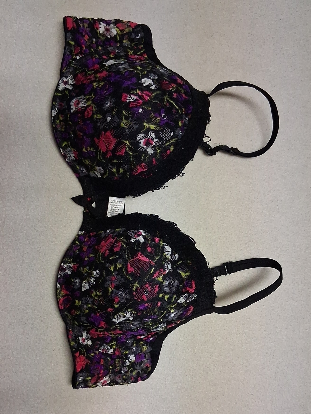 La SENZA Black Lace Underwire Bra with Pink & Purple Floral Print